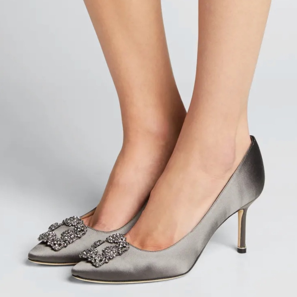 Manolo Blahnik Hangisi Satin 70mm Pump in grey